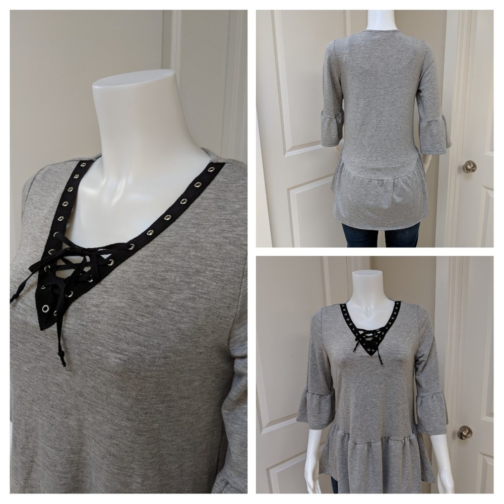 Gray Lace Knit Top